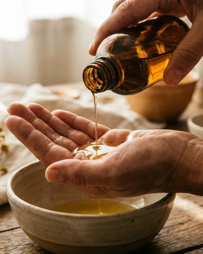 Massageöl wird in die Hand gegeben